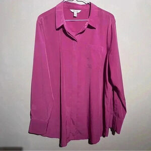 NINA WEST Pink Women Long Sleeves Button Down Shirt Dressy Work Size Extra Large